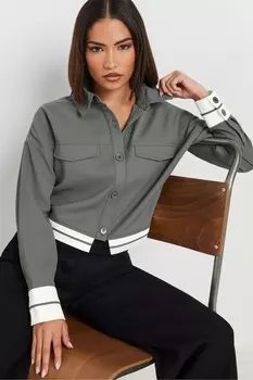 Рубашка с длинными рукавами и контрастным подолом Pixiegirl Petite, серый