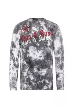 Рубашка с длинными рукавами и крупным фирменным принтом спереди CIPO & BAXX, серый