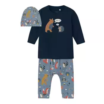 Рубашка с длинными рукавами и леггинсы Name It «NBMVACION LS TOP BOX SET With HAT», с принтом динозавра, цвет Dark Sapphire