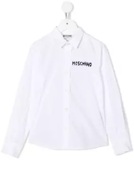 Рубашка с длинными рукавами и логотипом Moschino Kids, белый