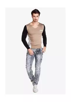 Рубашка с длинными рукавами и модным V-образным вырезом CIPO & BAXX, цвет Camel Black