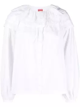 Рубашка с длинными рукавами и оборками на воротнике Kenzo, белый