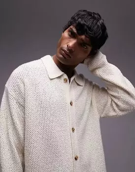Рубашка с длинными рукавами и открытой вязкой кремового цвета Topman