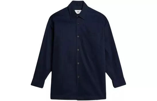 Рубашка с длинными рукавами и принтом логотипа Ami Paris на пуговицах AMIPARIS, синий