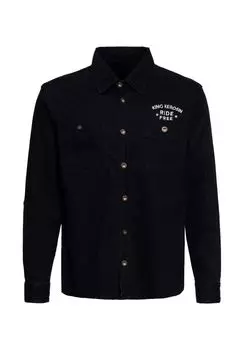 Рубашка с длинными рукавами и яркой вышивкой Ride Free Live Free на спине KING KEROSIN, черный