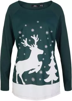 Рубашка с длинными рукавами и рождественским мотивом Bpc Bonprix Collection, зеленый