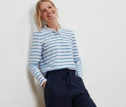 Рубашка с длинными рукавами и рюшами Tchibo, в сине-белую полоску