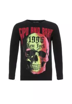 Рубашка с длинными рукавами и стильными аппликациями из стразов CIPO & BAXX, черный