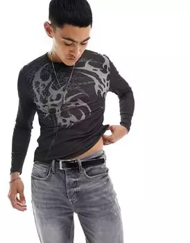 Рубашка с длинными рукавами и тату-принтом ASOS Design