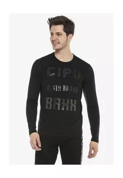 Рубашка с длинными рукавами и тонким принтом спереди CIPO & BAXX, черный