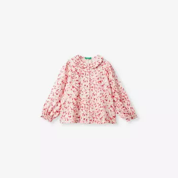 Рубашка с длинными рукавами и узором «Сердечки» 18 месяцев - 6 лет Benetton, мультиколор