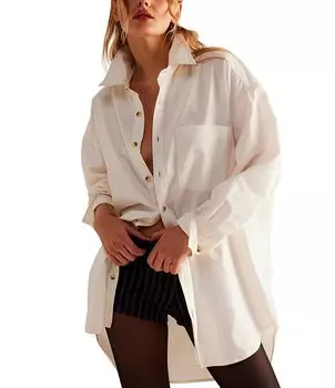 Рубашка с длинными рукавами и воротником-стойкой Free People с воротником на груди и пуговицами спереди, белый