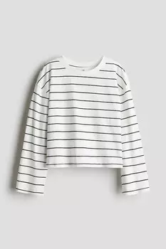 Рубашка с длинными рукавами из хлопкового трикотажа H&M, белый
