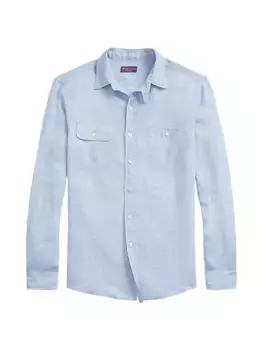 Рубашка с длинными рукавами из льна шамбре Ralph Lauren Purple Label, синий