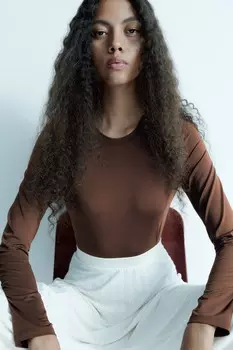 Рубашка с длинными рукавами из микрофибры. H&M, коричневый