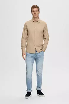 Рубашка с длинными рукавами из натурального хлопка. Selected, серый