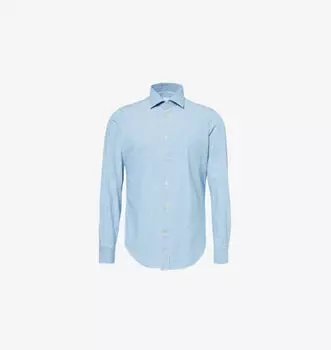 Рубашка с длинными рукавами, классического кроя, из хлопка-шамбре Eleventy, синий