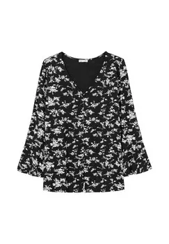 Рубашка с длинными рукавами, окантовкой и воланами на рукавах Sheego by JoeBrowns, цвет Schwarz Gemustert