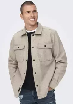 Рубашка с длинными рукавами ONLY & SONS "ONSASH OVR WOOLEN LOOK PKT LS SHIRT NOOS", цвет Chinchilla