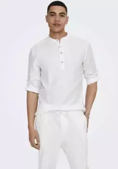 Рубашка с длинными рукавами ONLY & SONS "ONSCAIDEN LS HALFPLACKT LINEN SHIRT", белый