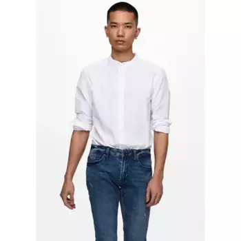 Рубашка с длинными рукавами ONLY & SONS "ONSCAIDEN LS SOLID LINEN MAO SHIRT NOOS", белый