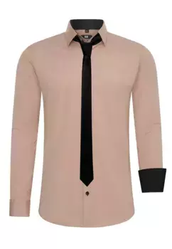 Рубашка с длинными рукавами Rusty Neal и галстуком, бежевый