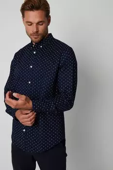 Рубашка с длинными рукавами с геометрическим принтом и стрейчем Threadbare, синий