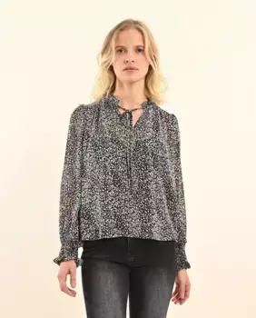 Рубашка с длинными рукавами с принтом и бантом Molly Bracken, черный