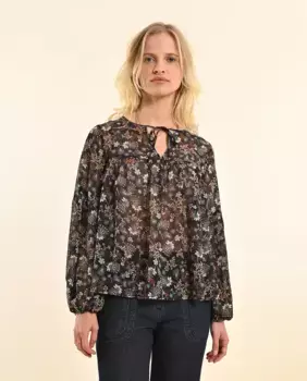 Рубашка с длинными рукавами с принтом и бантом Molly Bracken, черный