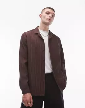 Рубашка с длинными рукавами, стандартный крой, плиссированная рубашка цвета сливы Topman