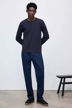 Рубашка с длинными рукавами вафельной структуры обычного кроя. H&M, синий
