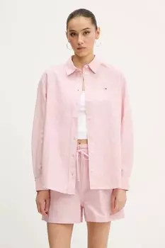 Рубашка с добавлением льна Tommy Jeans, розовый