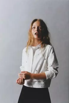 Рубашка с драгоценными деталями ZARA, белый