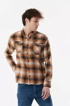 Рубашка с двумя карманами в клетку и узором Fullamoda, горчично-желтый