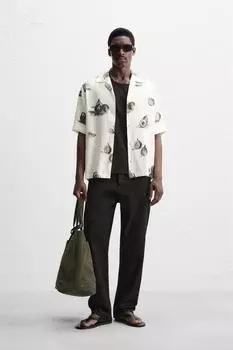 Рубашка с фруктовым принтом ZARA, цвет Black/White