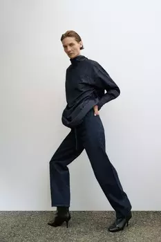 Рубашка с галстуком и пуговицами ZARA, синий