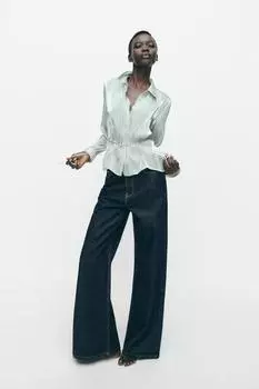 Рубашка с галстуком с эффектом мерцания ZARA, светло-зеленый