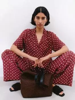 Рубашка с геометрическим отложным воротником HUSH, цвет Dark Red/White