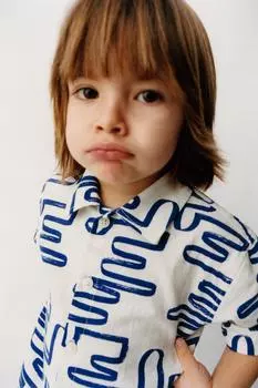 Рубашка с геометрическим принтом ZARA, синий