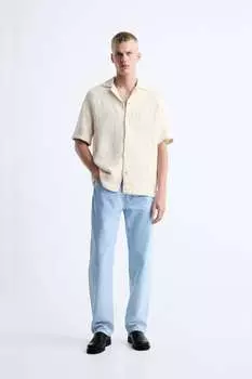 Рубашка с геометрическим жаккардом ZARA, экру