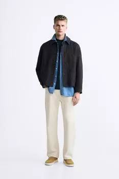 Рубашка с геометрическим жаккардом ZARA, древесный уголь