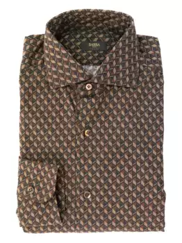 Рубашка с геометричным принтом Barba, коричневый
