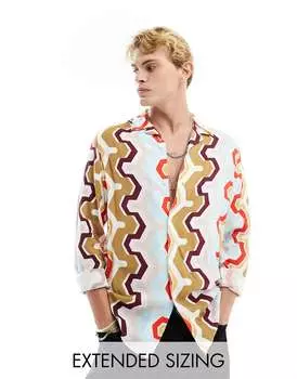 Рубашка с геопринтом в стиле 70-х годов ASOS revere