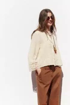 Рубашка с гипюровыми рукавами ZARA, экрю