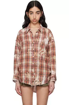 Рубашка с глубоким вырезом оранжево-бежевого цвета с рваными швами R13