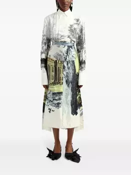 Рубашка с графичным принтом и складками Erdem, белый