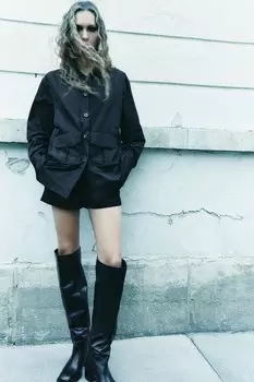 Рубашка с карманами и оборками ZARA, черный
