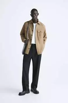 Рубашка с карманами ZARA, кэмел