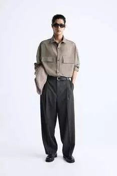 Рубашка с карманами ZARA, норковый