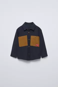 Рубашка с карманом и иглой ZARA, военно-морской